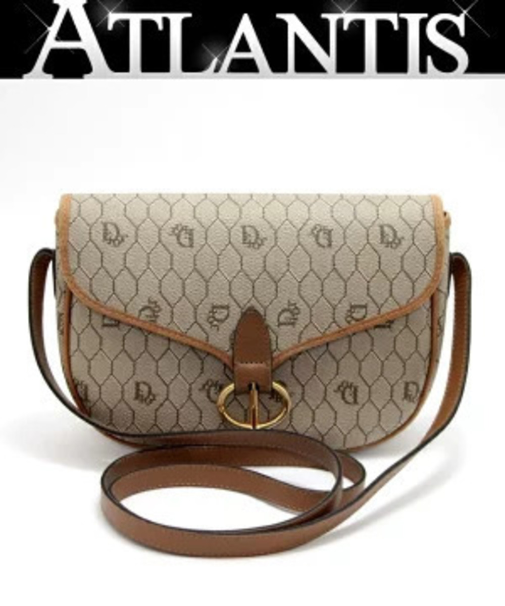 Christian Dior Shoulder Bag Honeycomb x Leather Brown